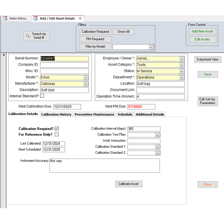 screenshot of Asset Tracking Database